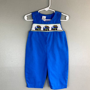 Vintage Dump Truck Construction Blue Overalls Size 6 Months